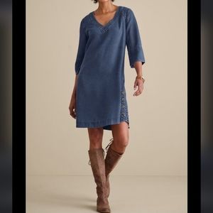 Soft Surroundings Positano Getaway Dress in Denim Blue Chambray - Small Petite
